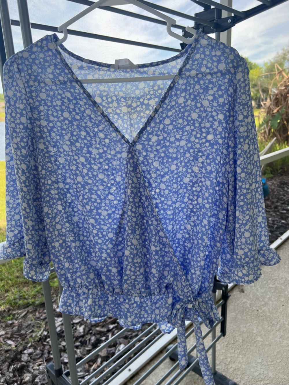 Sienna Sky Blue Floral Wrap Blouse